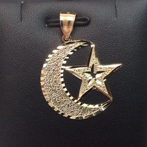 Real 10K Real Gold Moon & Star Pendant Charm 2.7gr